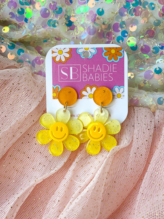 Yellow Smiley Flower Earrings